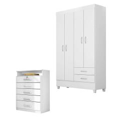 Imagem de Cômoda Triunfo e Guarda Roupa Solteiro Astro Branco Flex - Demóbile