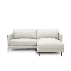 Imagem de Sofá Decorativo Karine 3 Lugares Sala De Estar 230cm Com Chaise Pés Em Aço Couro Off White