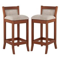 Imagem de Kit 2 Banquetas Média Estofada Lucca 36x83Cm Bancada Bar Balcão Madeira Maciça Linho Bege M58 - RMI