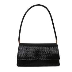 Imagem de Bolsa feminina de couro PU nas axilas retrô bolsas femininas modernas para meninas pequenas bolsas de ombro, Preto, Retrô