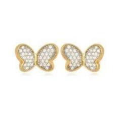 Imagem de Brinco Borboleta Zirconias Boca Santa Semijoias Ouro Amarelo