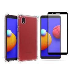 Imagem de Kit Película Vidro 3d Compatível Samsung A01 Core + Capa Anti Queda Transparente Com Bordas