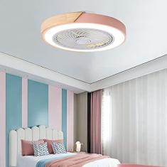 Imagem de Ventilador de teto redondo ultrafino de 50 CM com luz e controle remoto Regulável Ventilador de teto silencioso de 3 velocidades para quarto sala de estar-rosa
