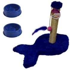 Imagem de Kit Para Gatos - 1 Arranhador Torre E 2 Comedouros - Azul