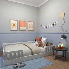 Imagem de Cama Infantil Montessoriana Casal Sol Yescasa Branco/Cinza Cristal
