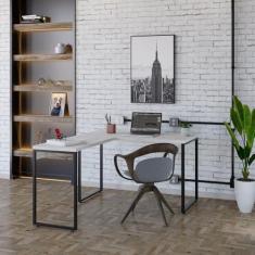 Imagem de Mesa de Escritório em L Estilo Industrial 120x150cm Kuadra Snow/Est.Preta