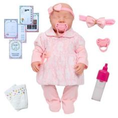 Imagem de Boneca Reborn Bebê Menina Linda Olhos Fechados Vestido Rosa - Cegonha
