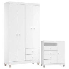 Imagem de Cômoda E Guarda Roupa 4 Portas Ternura Baby Branco Flex  Incorplac