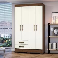 Imagem de Guarda Roupas Solteiro Com 4 Portas 2 Gavetas Sem Espelho BE12 Castanho/Off White - Briz Móveis