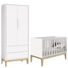 Imagem de Berço Americano E Guarda Roupa Classic 2 Portas Branco Com Pés Madeira