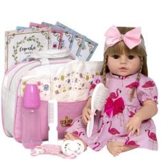 Imagem de Boneca Reborn Realista Loira Vestido Flamingo Vinil - Cegonha Reborn D