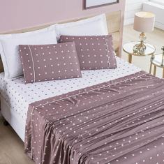 Imagem de Jogo de Cama Lençol Celine Casal Queen 04 Peças Micropercal 200 Fios Bolinhas - Rosê