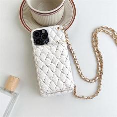 Imagem de Capa de telefone tipo carteira transversal para iPhone 14 13 12 11 Pro Max Slot para cartão Lanyard Corrente Alça Bolsa com zíper Bolsa Capa de couro, Branco, Para iPhone 11