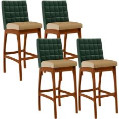 Imagem de Kit 04 Banquetas Altas Sala De Jantar Fixa Mila B04 Facto Verde Musgo Linho Bege Escuro - Lyam Decor