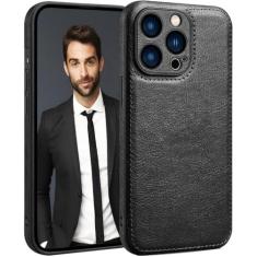 Imagem de SOUTEM Capa de couro para iPhone 15 Pro Max, capa de proteção de moldura de câmera executiva clássica vintage de couro PU, macia, antiderrapante, antiarranhões, à prova de choque para iPhone 15 Pro