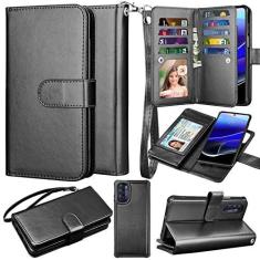 Imagem de Takfox Capa carteira para Motorola Moto G Stylus 2022 5G, para Motorola G Stylus 2022 5G, capa flip de couro com compartimentos para cartão de crédito [Suporte] Capa magnética destacável e cordão