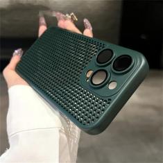 Imagem de Capa de malha respirável com dissipação de calor para iPhone 15 14 11 12 13 Pro Max Plus Capa dura de proteção de lente, verde escuro, para iPhone 13