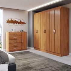 Imagem de Guarda-Roupa Casal Aurora 6 Portas 2 Gavetas com Cômoda 1 Portas 5 Gavetas Cinamomo - Panorama Móveis