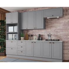 Imagem de Kit de Cozinha Modulada 7 Peças Americana (2 Aéreos. 2 Balcões, 1 Paneleiro, 2 Complementos) Cinza - Henn