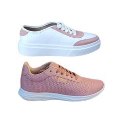 Imagem de Combo dois tenis feminino casual social academia branco rosa - Nech, 3