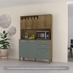 Imagem de Cozinha Compacta 5 Portas E 2 Gavetas Com Tampo Luciane Móveis Carvalho Avelã Cinza Supremo