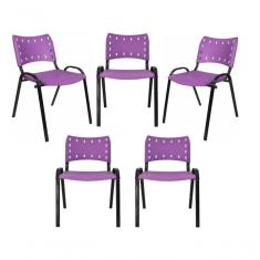 Imagem de Kit 5 Cadeiras Iso Para Escola Escritório Comércio Roxo Base Preta