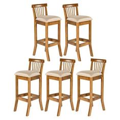 Imagem de Kit 5 Banquetas Alta para Balcão 36 x 100 Cm Valencia Madeira Maciça Imbuia Linho Bege M58 - RMI