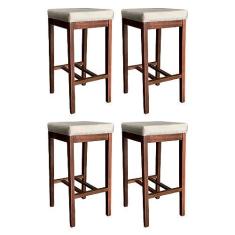 Imagem de Kit 4 Banquetas Alta Estofada Bali para Bancada 64 Cm Suede Bege CCS