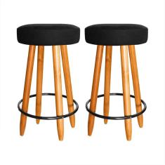 Imagem de Kit 2 Banqueta Altas 60cm Madeira Aço Cozinha Bar Mesa Preto