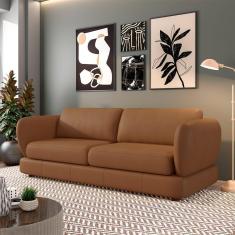 Imagem de Sofá Living 2 Lugares 185cm Pés Madeira Dalian Couro Legítimo Caramelo G52 - Gran Belo