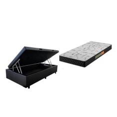 Imagem de Cama Box Baú Solteiro Gold Suede Preto + Colchão Solteiro Gold Espuma D23 Com eps 14x88x188