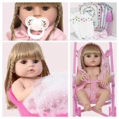 Imagem de Boneca Estilo Reborn Linda Saída De Banho Carrinho Passeio - Cegonha R
