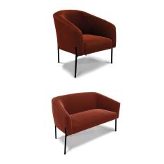 Imagem de Sofá Namoradeira e Poltrona Pé Ferro Preto Stella Bouclê Terra D03 - D`Rossi