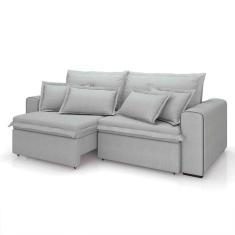 Imagem de sofá 3 lugares retrátil e reclinável cannes linho bouclé cinza 220 cm