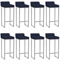 Imagem de Kit 08 Banqueta Alta Mia Com Encosto Cozinha Bistrô Bar Balcão Ferro Cinza Suede Azul Marinho - Ahazzo Móveis