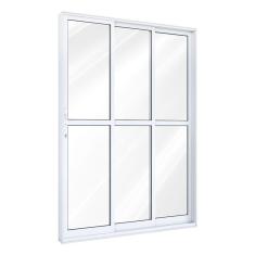 Imagem de Porta de Alumínio de Correr 215x150cm 2 Folhas 1 Fixas com Vidro Lucasa Ideale Branco