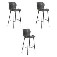 Imagem de Kit 3 Banquetas Alta com Encosto para Bancada Cozinha Penha R02 PU Cin