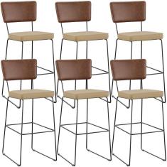 Imagem de Kit 06 Banqueta Alta Cozinha Allana L02 Marrom Bege Escuro