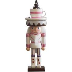 Imagem de Enfeite de Natal Quebra-Nozes Doce, Decorativo de Madeira com Chapéu de Doces, Enfeite Natalino para Mesa, Arvore de Natal, Decoração Natalina de Luxo (Branco)
