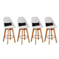 Imagem de Kit 04 Banquetas Alta Maya Giratória Com Encosto Linho Bege Claro e Almofada Suede Preto - Aurora Line