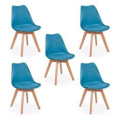 Imagem de Conjunto 05 Cadeiras Eames Wood Leda Design - Turquesa