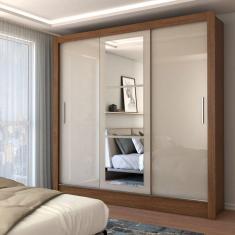 Imagem de Guarda-Roupa Casal Castela 3 Portas 3 Gavetas com Espelho Cinamomo/Off White - Panorama Móveis