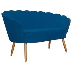 Imagem de Namoradeira Decorativa Estofada Para Salão de Beleza Pétala Suede Azul Royal - LM DECOR