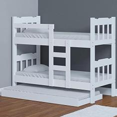 Imagem de Beliche Que Vira Duas Camas Branca Com Cama Auxiliar Perola Nemargi