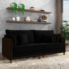 Imagem de Sofá Living Montecarlo 3 Lugares Bipartido 252cm Pés em Madeira Veludo/PU Preto/Marrom G33 - Gran Belo