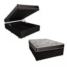 Imagem de Cama Box Baú Casal Colchão Aylla Espuma D33 Acolchões + Box Suede 55x138x188 Preto