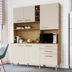 Imagem de Cozinha Compacta 6 Portas 2 Gavetas 1 Nicho para Forno Vitória Móveis Cadorin Freijó/Areia