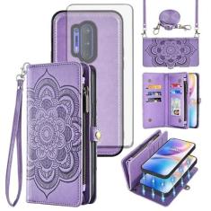 Imagem de Asuwish Capa de celular para OnePlus 8 Pro One Plus 8Pro 5G com zíper carteira destacável com protetor de tela de vidro temperado, alça mandala, porta-cartões em 1 Plus 1 + Plus8 1+ mulheres meninas