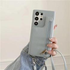 Imagem de Capa de telefone carteira crossbody para Samsung Galaxy S24 S23 S22 S21 Plus Note 20 Ultra A14 A24 A33 A34 A53 A54 A52 A72 Capa de couro, cinza azul, para Galaxy A14