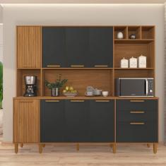 Imagem de Armário De Cozinha Compacta Fidelitá Provença 219cm 9 Portas 2 Gavetas Freijó/chumbo